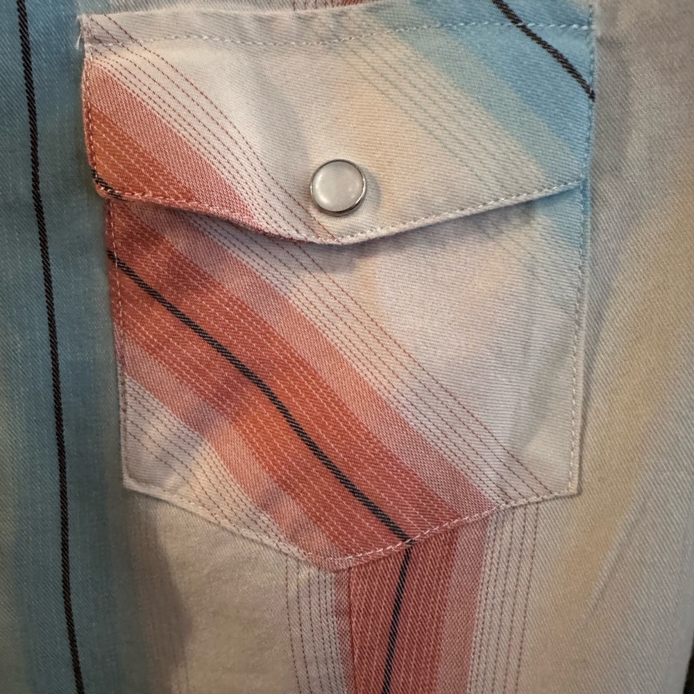 Sherry Cervi Women’s Striped Button-Front Shirt in Coral & Sky Blue - Picture 3 of 4